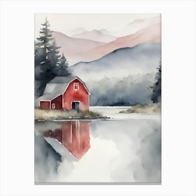 Red Barn By The Lake 1 Canvas Print