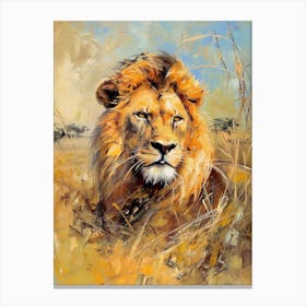 African Lion Hunting Acrylic Painting 1 Canvas Print