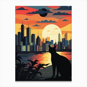 Jakarta, Indonesia Skyline With A Cat 3 Canvas Print