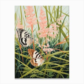 Butterflies In The Grass Japanese Style Painting 1 Canvas Print