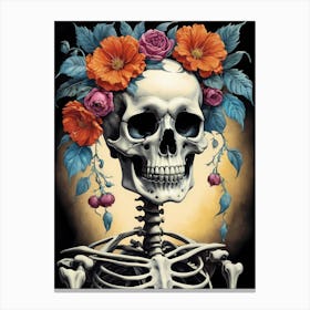 Floral Skeleton In The Style Of Pop Art (36) Canvas Print