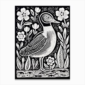 B&W Bird Linocut Duck 3 Canvas Print