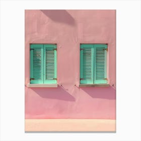 Pink House With Green Shutters Canvas Print