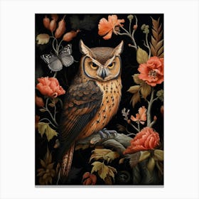 Dark And Moody Botanical Eastern Screech Owl 2 Canvas Print
