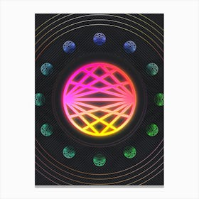 Neon Geometric Glyph in Pink and Yellow Circle Array on Black n.0229 Canvas Print