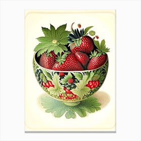 Bowl Of Strawberries, Fruit, Vintage Botanical 1 Canvas Print