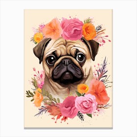 Pug Portrait With A Flower Crown, Matisse Painting Style 3 Canvas Print