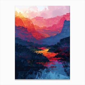 Sunset In The Mountains | Pixel Art Series 1 Canvas Print