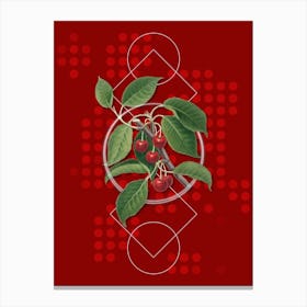 Vintage Sour Cherry Botanical with Geometric Line Motif and Dot Pattern Canvas Print