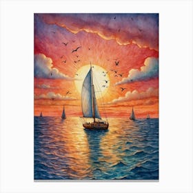 Sailboat At Sunset 1 Canvas Print