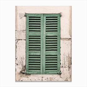 Old wooden window shutters and grunge wall background Canvas Print