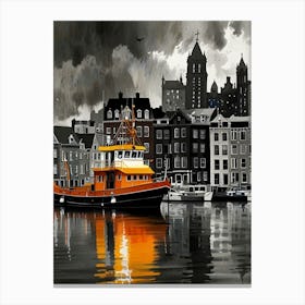 Watercolor Art Black And White CityScape Canvas Print