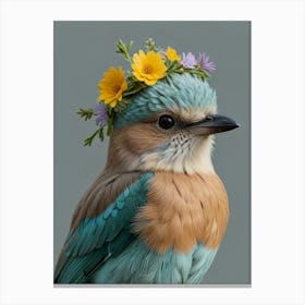 Kingfisher With A Flower Crown European Robin 2 Canvas Print