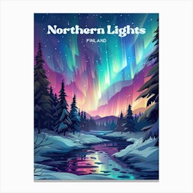 Northern Lights Finland Green Lights Digital Travel Art Canvas Print