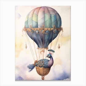 Baby Peacock In A Hot Air Balloon Canvas Print