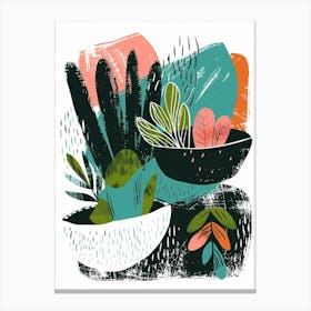 Illustration Of Plants In Bowls Canvas Print