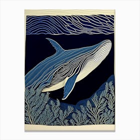 Whale And Coral Linocut Canvas Print