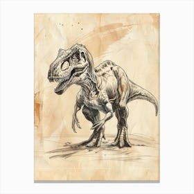 Allosaurus Dinosaur Black Ink & Sepia Illustration 4 Canvas Print
