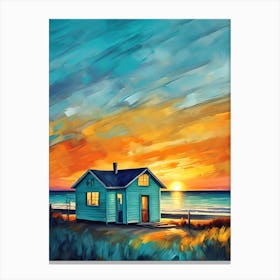 Beach House At Sunset Canvas Print