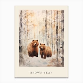 Winter Watercolour Brown Bear 6 Poster Canvas Print