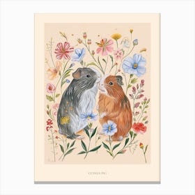 Folksy Floral Animal Drawing Guinea Pig 2 Poster Canvas Print