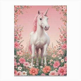 Unicorn In Pink Flowers 1 Canvas Print