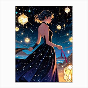 Girl Holding Lanterns Canvas Print