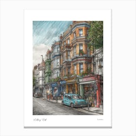 Notting Hill London Pencil Sketch 1 Watercolour Travel Poster Canvas Print