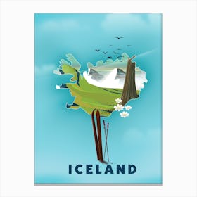Iceland Ski travel poster map Canvas Print