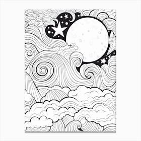 Line Art Inspired By Starry Night 2 Canvas Print