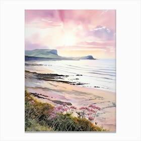 Watercolor Painting Of Rhossili Bay, Swansea Wales 1 Canvas Print