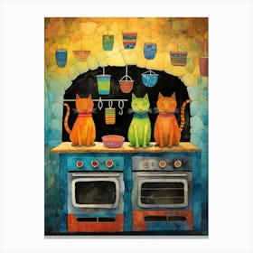 Three Cats In A Vintage Kitchen Canvas Print