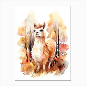 A Llama Watercolour In Autumn Colours 0 Canvas Print