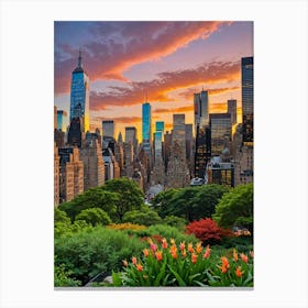 Crowded Streets Under Towering Skyscrapers Canvas Print