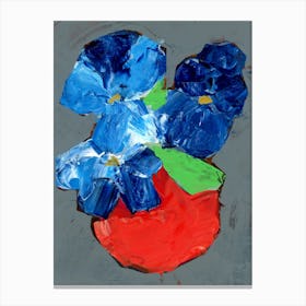 Blue Flowers In A Red Vase acrylic painting floral still life kitchen Canvas Print