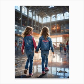 Girls Airport Canvas Print