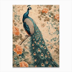 Vintage Sepia Peacock Sepia Wallpaper Canvas Print