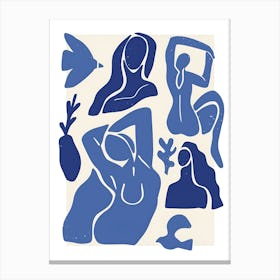 Blue Silhouettes Of Women Canvas Print