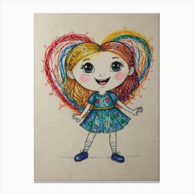 Little Girl With Heart Canvas Print