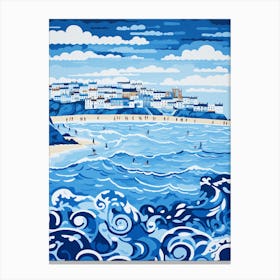 A Picture Of St Ives Bay Cornwall Linocut 4 Canvas Print