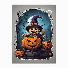 Halloween Pumpkin Witch Canvas Print