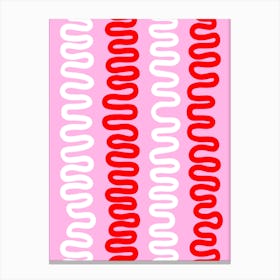 Pink And White Swirls Squiggly Lines 1 Canvas Print