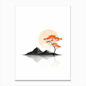 A Beautiful Scenery Of Gardens And Orange Sun Blade, Watercolor, Minimal Line Drawing Design Vertical 55 A0r3 Vsgl Canvas Print