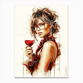 Elegant Lady With A Glass Of Red Wine 8 Canvas Print