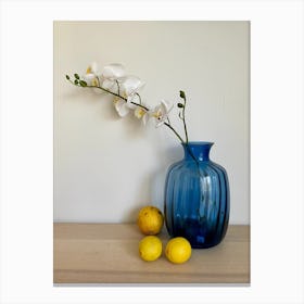 Blue Vase With Lemons Canvas Print