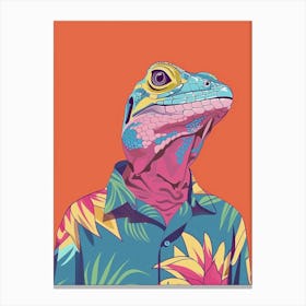 Lizard In A Floral Shirt Modern Colourful Abstract Illustration 4 Canvas Print