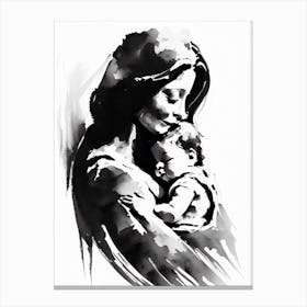 Mother And Child Symbol Symbol Black And White Painting Canvas Print