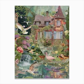 Collage Fairy Village Pond Monet Scrapbook 4 Canvas Print