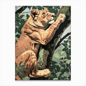 Barbary Lion Relief Illustration Climbing A Tree 4 Canvas Print