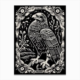 B&W Bird Linocut Hawk 2 Canvas Print